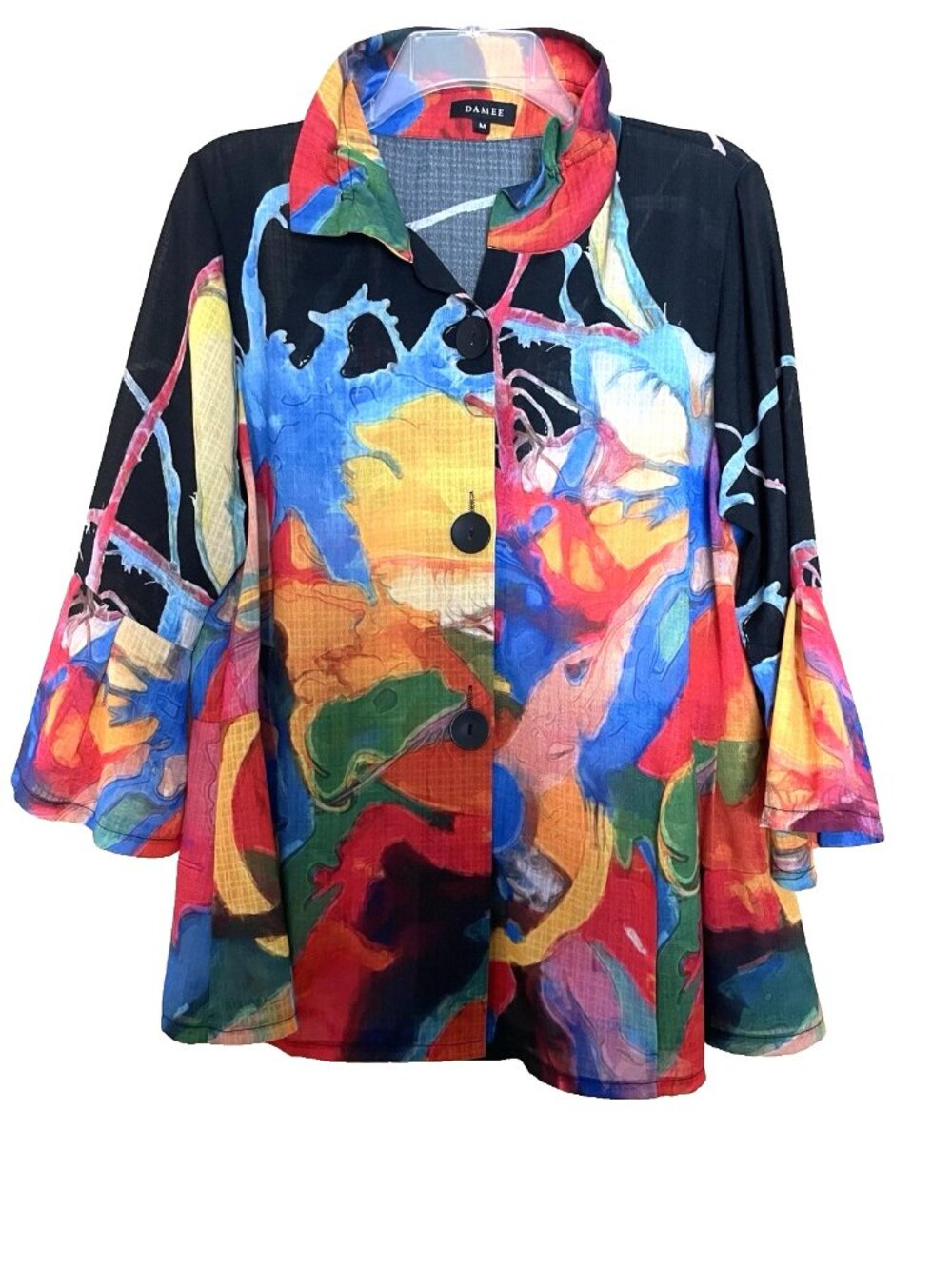 Damee Jacket Medium Abstract Art to Wear Artsy Wired Collar Colorful Bold